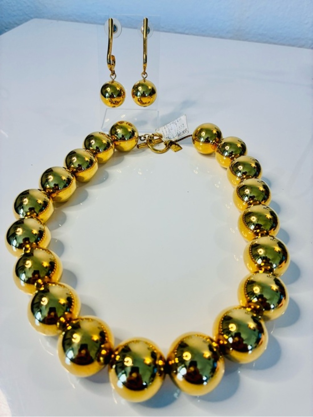 VTG ANNE KLEIN COUTURE GLD Bead Statement Necklace & Drop Earring Set NWT